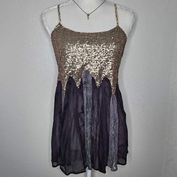 gimmicks by BKE Tops - Gimmicks by BKE Gold Sequin Purple Lace Mixed Media Camisole Top